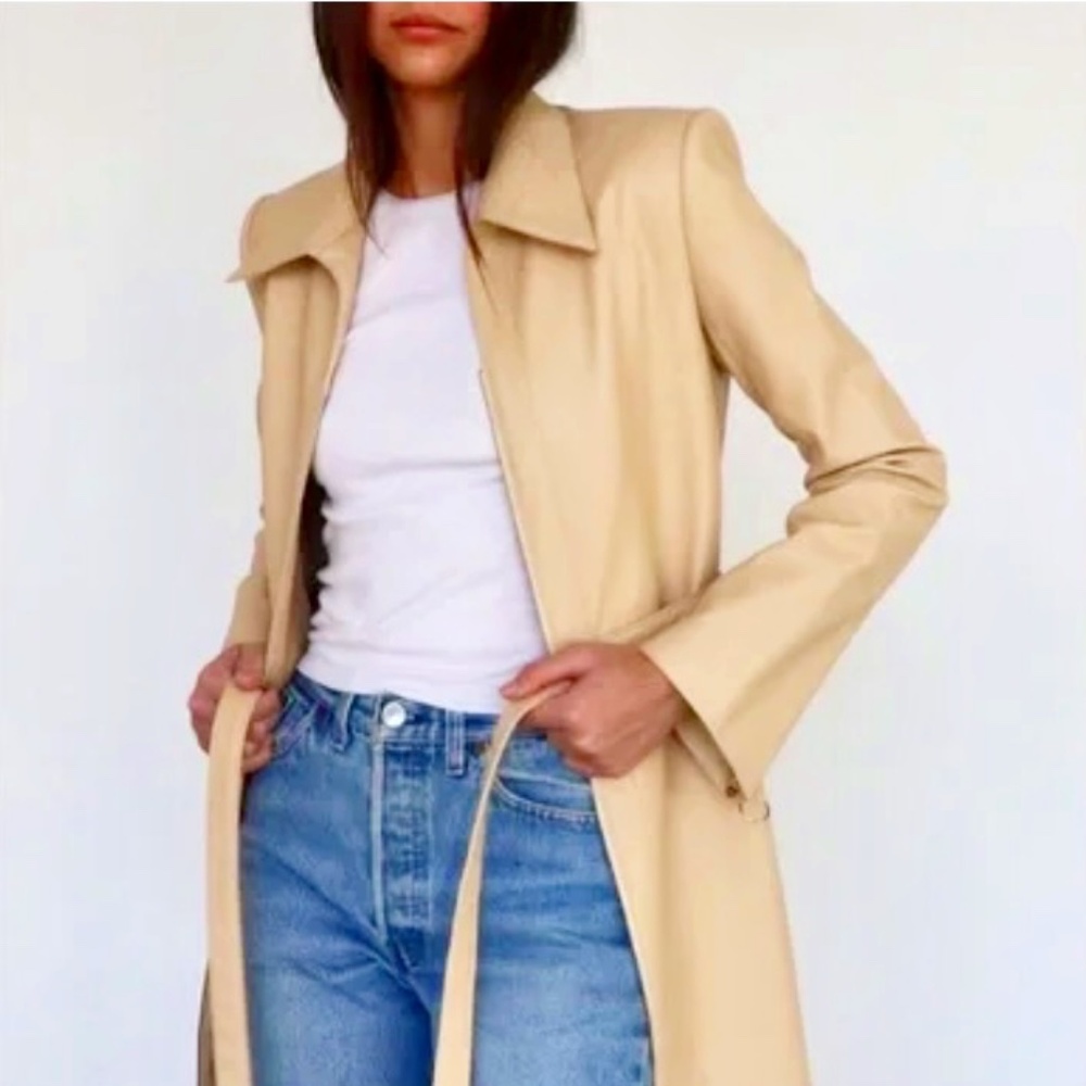 Orseund Iris Soft Vegan Leather Trench Coat in Beige Size S